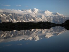 View over a lake on Flégère to Mont Blanc mountain range, Chamonix, France View over a lake on Flégère to Mont Blanc mountain range, Chamonix, France